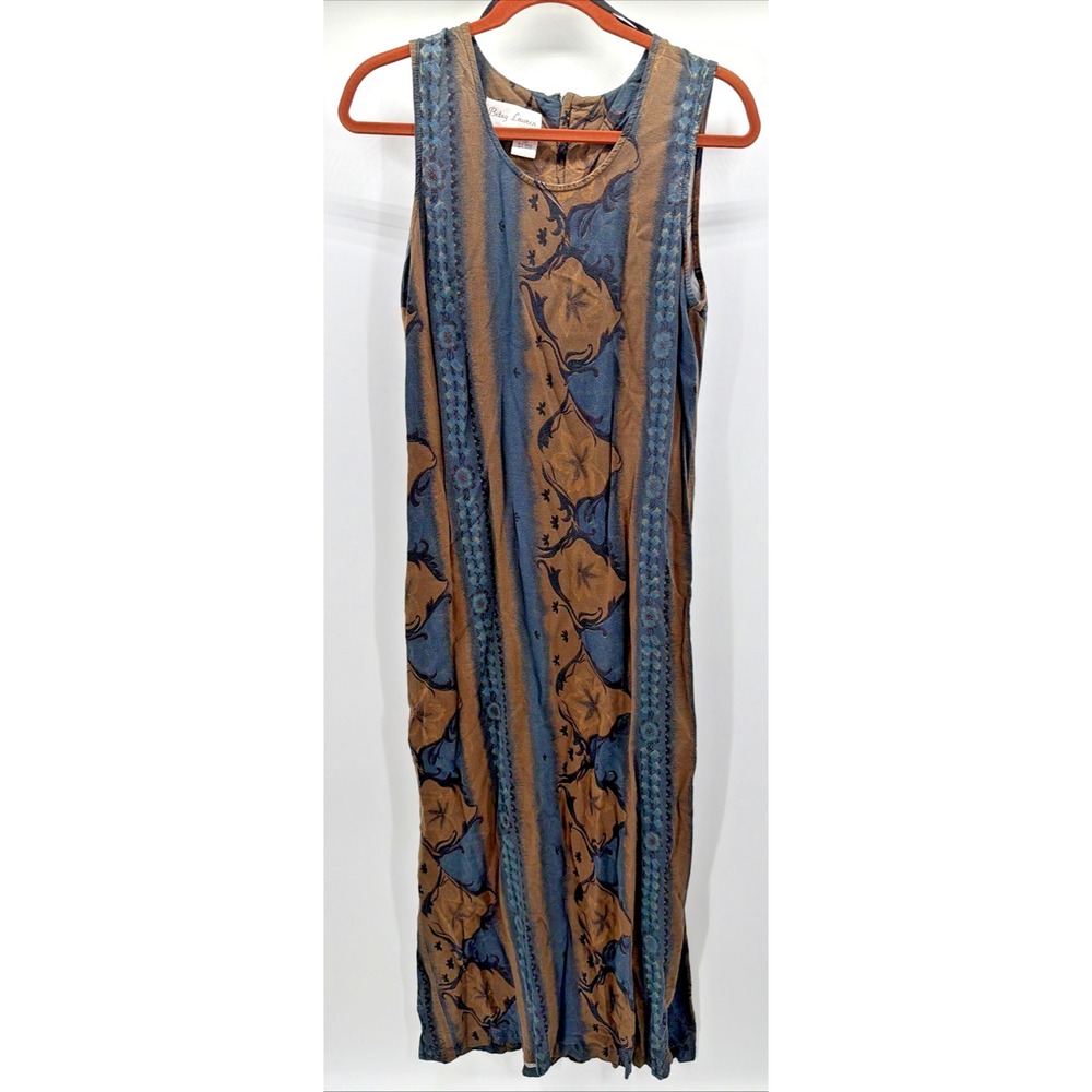 Betsy Lauren Maxi Dress Womens  Boho Floral Vtg Split Leg Sleeveless Hippie Y2K